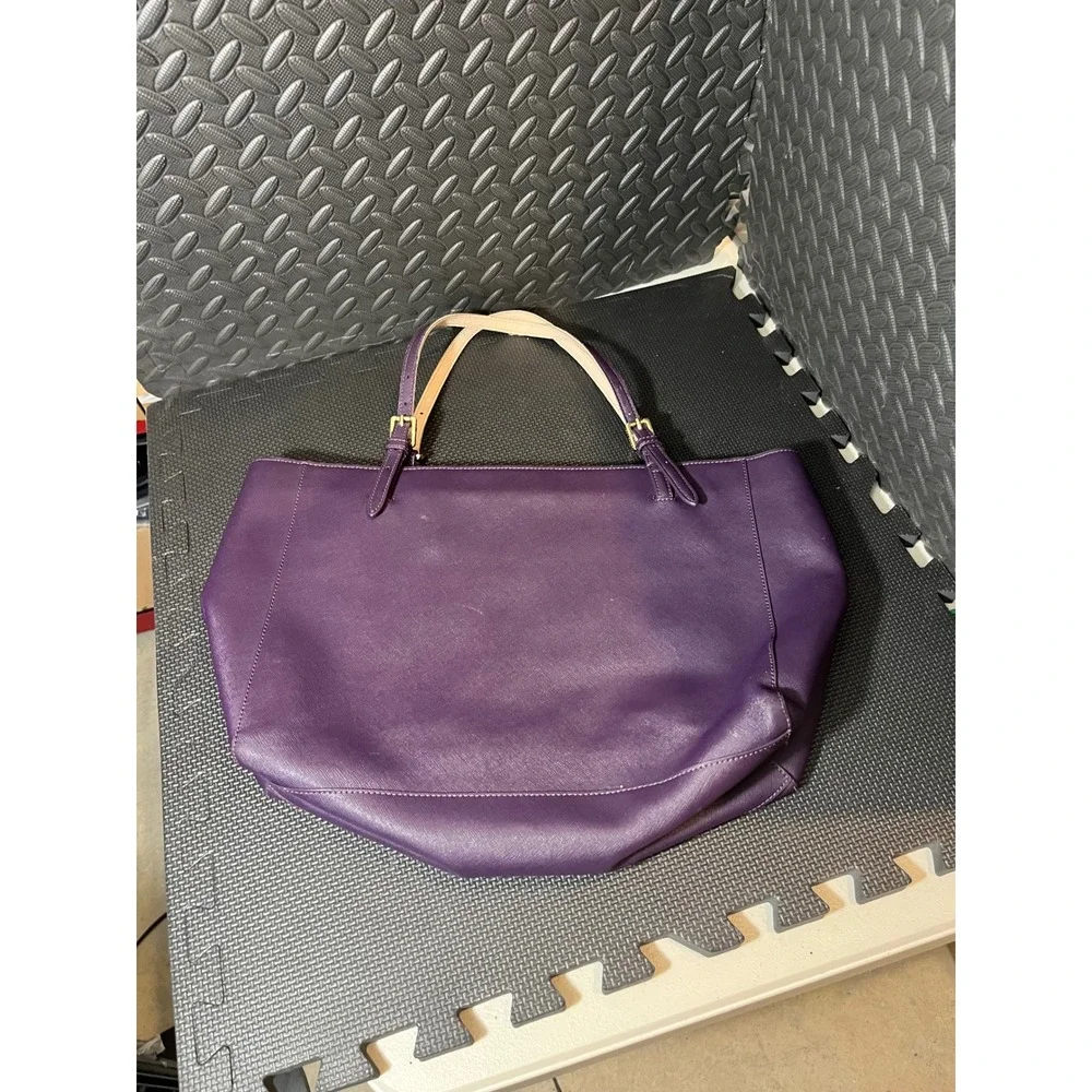 Tory Burch Buckle Tote Womens Large Purple Saffiano Leather Shoulder Bag